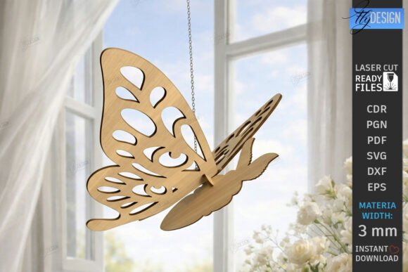 3D Butterfly Hanging Ornament Laser Cut