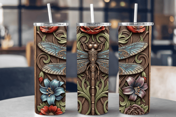 3D Dragonflies Skinny Tumbler 20oz Wraps