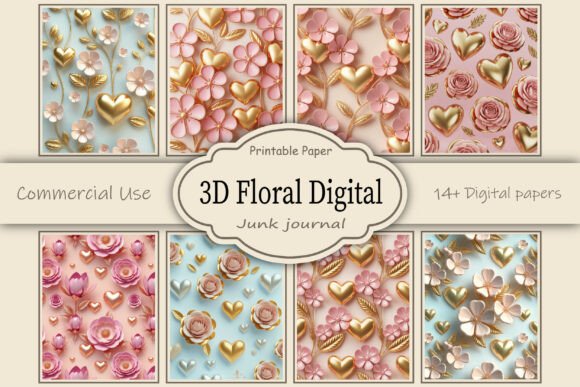 3D Floral and Hearts Seamless Patterns: Elevating Digital and Physical Crafts