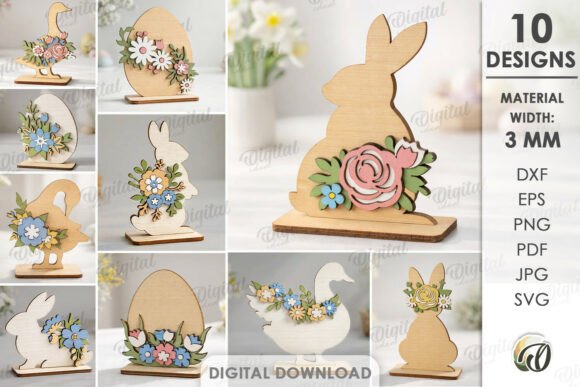 3D Floral Easter Decors Bundle Laser Cut