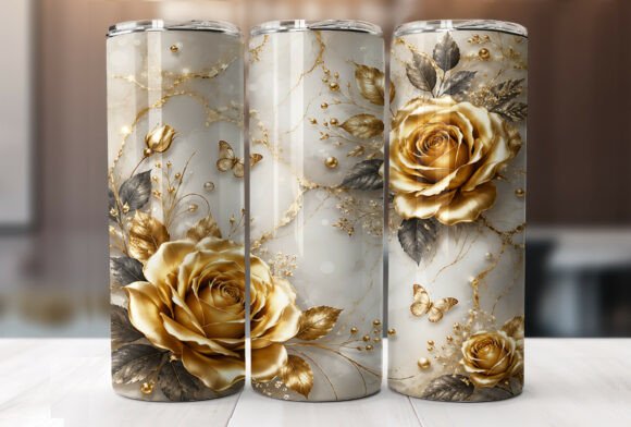 3D Gold Rose Floral 20oz Tumbler Wrap