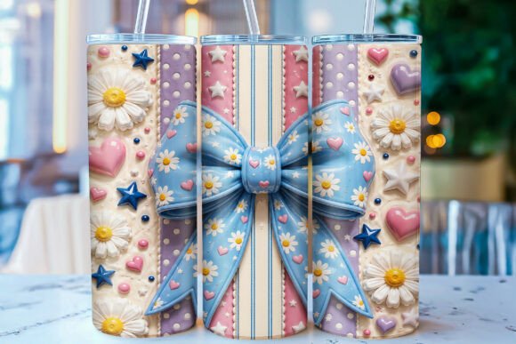 3D Inflated Daisy Bow Tumbler Wrap PNG