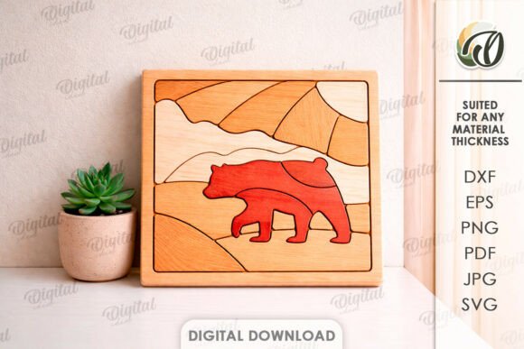 3D Mini Puzzle Decor Laser Cut Bear SVG