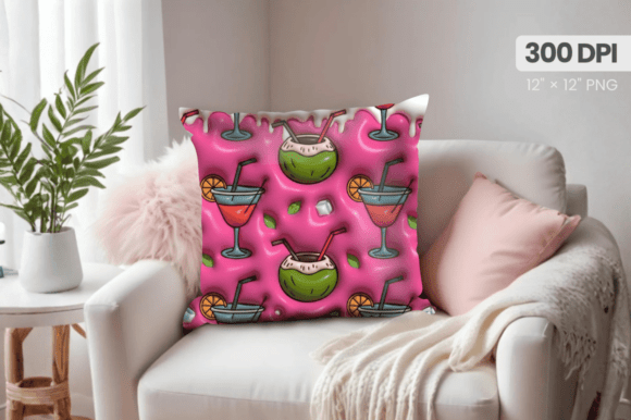 3D Puff Margarita Coconut Summer Pillow Design