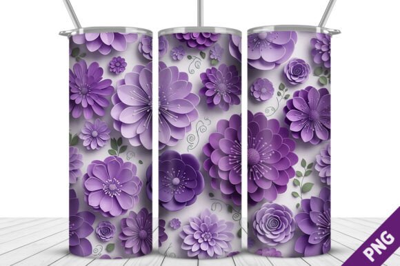 3d Purple Flower Tumbler Wrap: Elevating Drinkware with Depth and Color