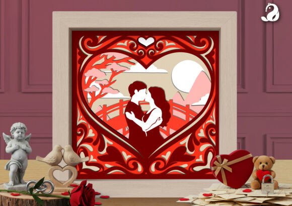 3D Romantic Couple Shadow Box SVG: Crafting Eternal Love in Layers
