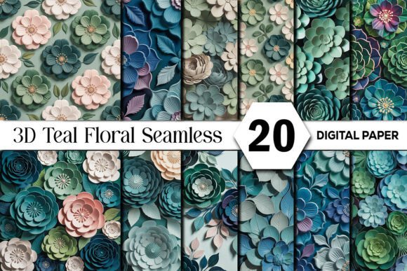 3D Teal Floral Seamless Digital Paper: Elevating Your Creative Projects