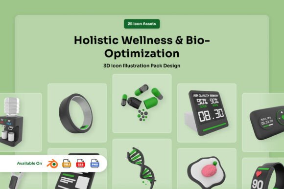 Holistic Wellness 3D Icon Pack Bio Tech
