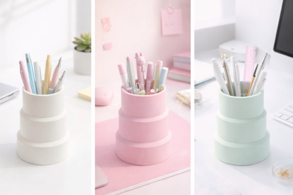 Kawaii Pastel Tiered Bubble Pen Holder for 3D Printing