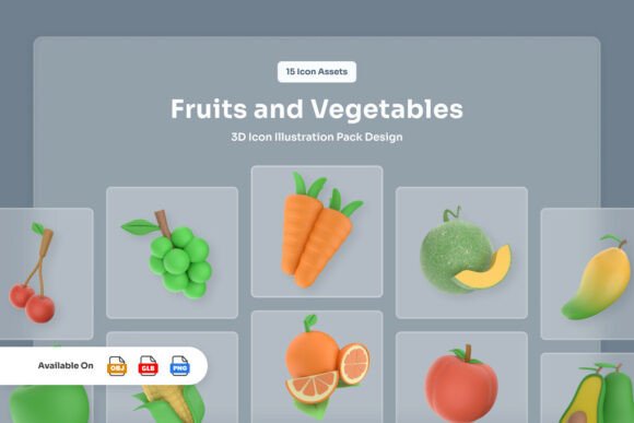 Organic Fruits Veggies 3D Icon Pack
