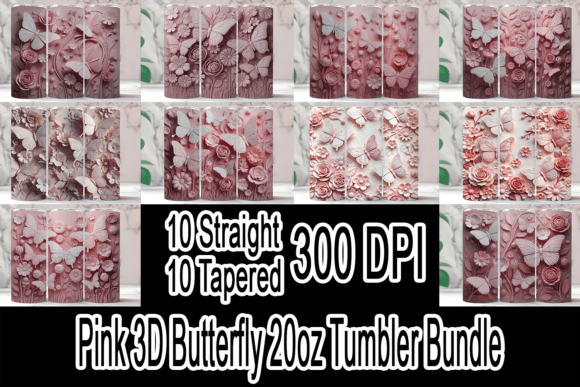 Pink 3D Butterfly 20oz Tumbler Bundle