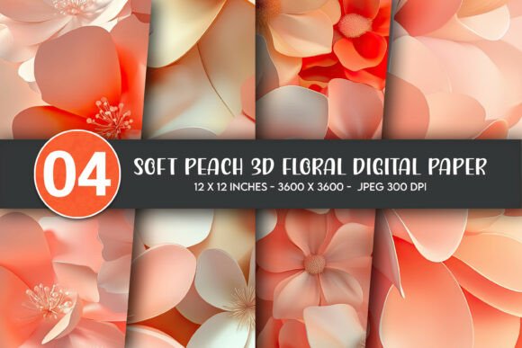 Soft Peach 3D Floral Digital Paper