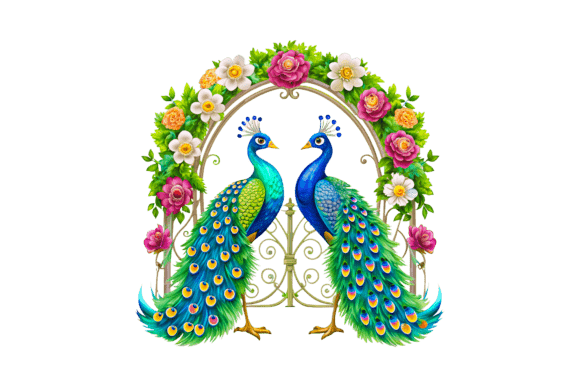 Two Peacocks and Red Rose Clipart 3D PNG